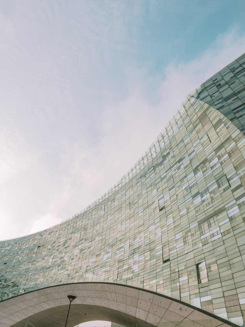 The glazed facade of the Le Monde Headquarters in Paris by Snøhetta