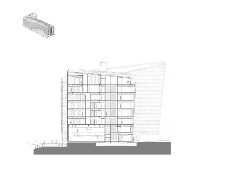 A section of the Le Monde Headquarters in Paris by Snøhetta