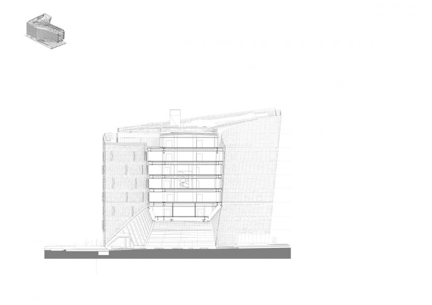 A section of the Le Monde Headquarters in Paris by Snøhetta