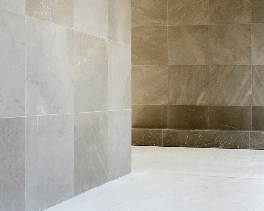 Stone-clad walls of Loenen Pavilion by Kaan Architecten