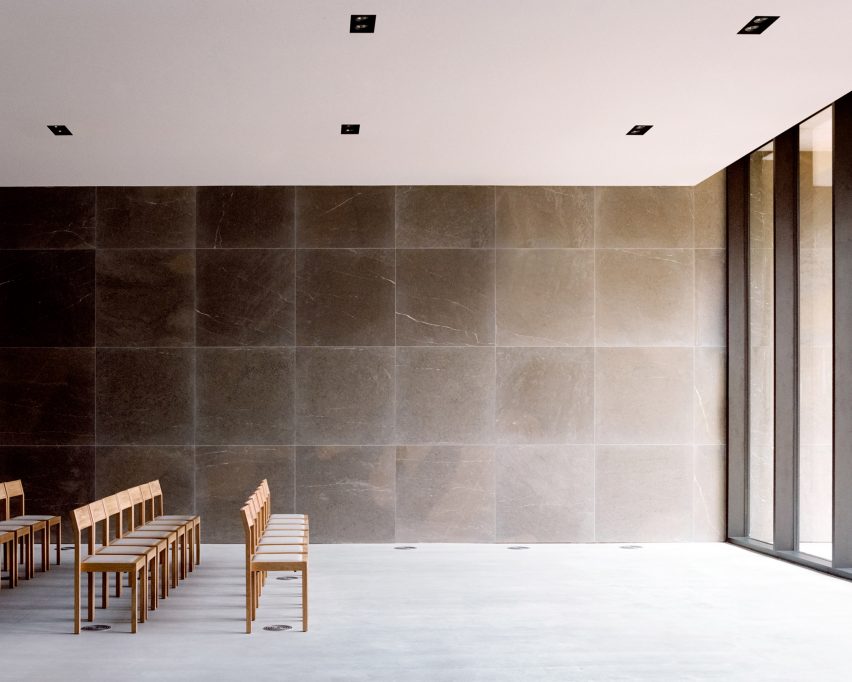 Chairs in auditorium of Loenen Pavilion by Kaan Architecten