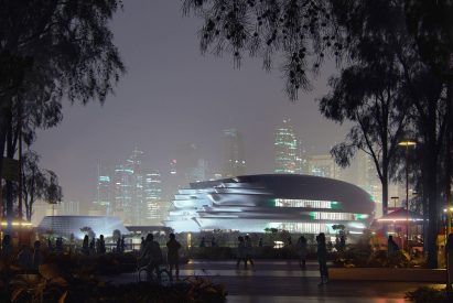 An exterior view of the proposed Shenzhen Science and Technology Museum by Zaha Hadid Architects in China