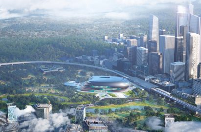 An aerial view of the proposed Shenzhen Science and Technology Museum by Zaha Hadid Architects in China