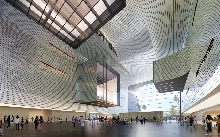 Inside the atrium of the proposed Shenzhen Science and Technology Museum by Zaha Hadid Architects in China