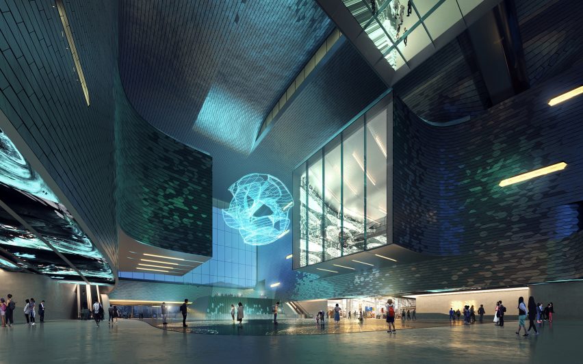 The atrium inside of Shenzhen Science and Technology Museum by Zaha Hadid Architects