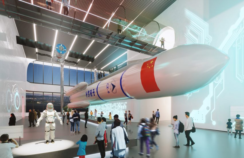 A gallery inside the Shenzhen Science and Technology Museum by Zaha Hadid Architects in China