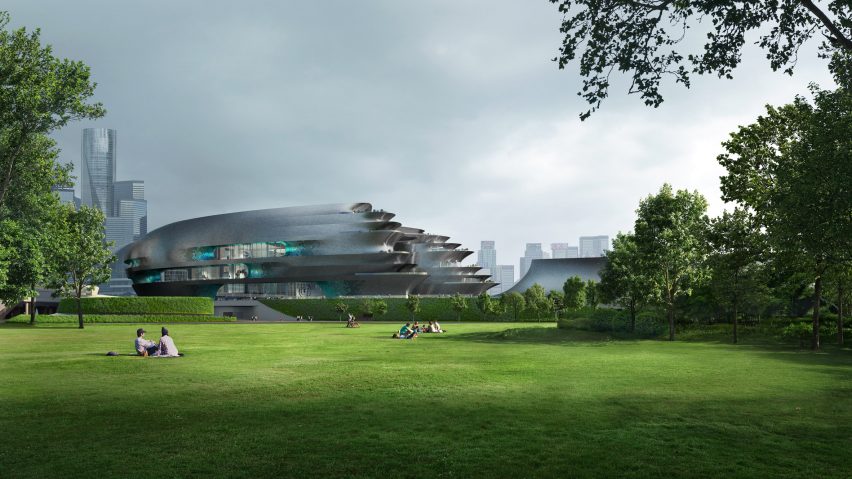 The exterior of the proposed Shenzhen Science and Technology Museum by Zaha Hadid Architects in China