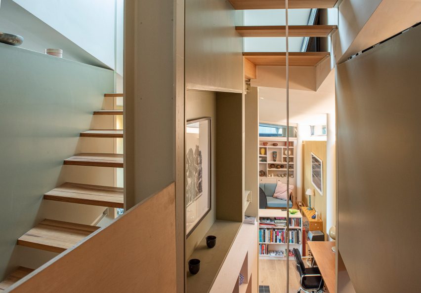 A staircase in the refurbished Stock Orchard Street by Sarah Wigglesworth in London
