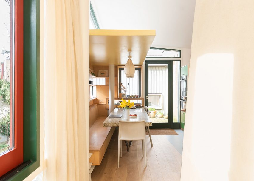 A dining area in the refurbished Stock Orchard Street by Sarah Wigglesworth in London