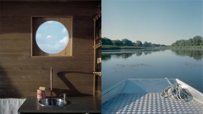Kitchen and structure of the Sneci houseboat