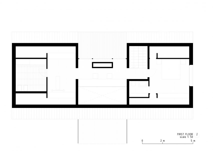 The first floor plan of The House of Wood, Straw and Cork by LCA Architetti