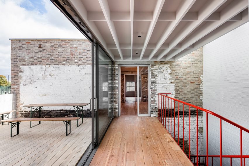 Roof terrace at Yorkton Workshops by Pearson Lloyd and Cassion Castle Architects