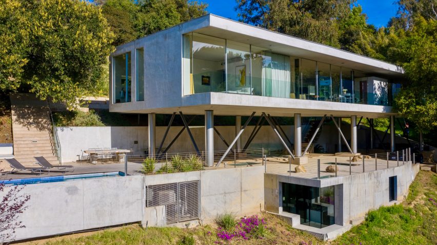 Gerhard Heusch's underground concrete office for Beverly Hills Oak Pass Residence