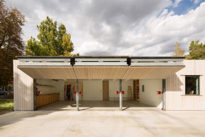 Garage of cedar-clad house in Utah