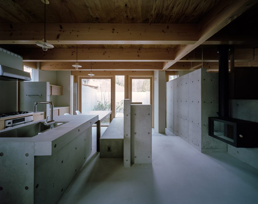 The kitchen of a concrete residence in Japan by FujiwaraMuro Architects