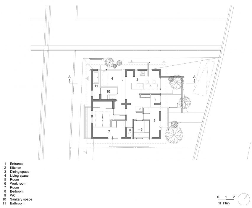 A floor plan for House in Minoh-Shinmachi by FujiwaraMuro Architects