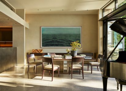 Living area of Lakeside Residence by Graham Baba Architects