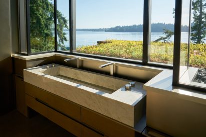 Sink has views of the lake