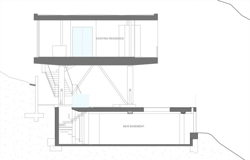 Floorplans for Gerhard Heusch's underground concrete office for Beverly Hills Oak Pass Residence