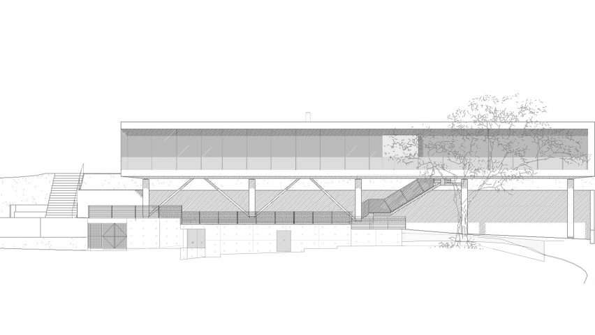 Floorplans for Gerhard Heusch's underground concrete office for Beverly Hills Oak Pass Residence