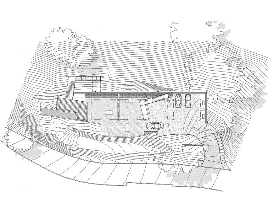 Floorplans for Gerhard Heusch's underground concrete office for Beverly Hills Oak Pass Residence