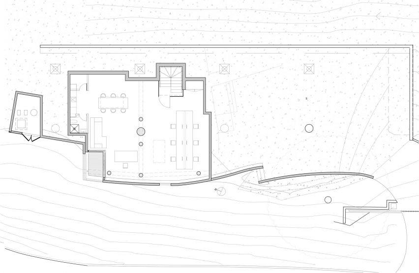 Floorplans for Gerhard Heusch's underground concrete office for Beverly Hills Oak Pass Residence