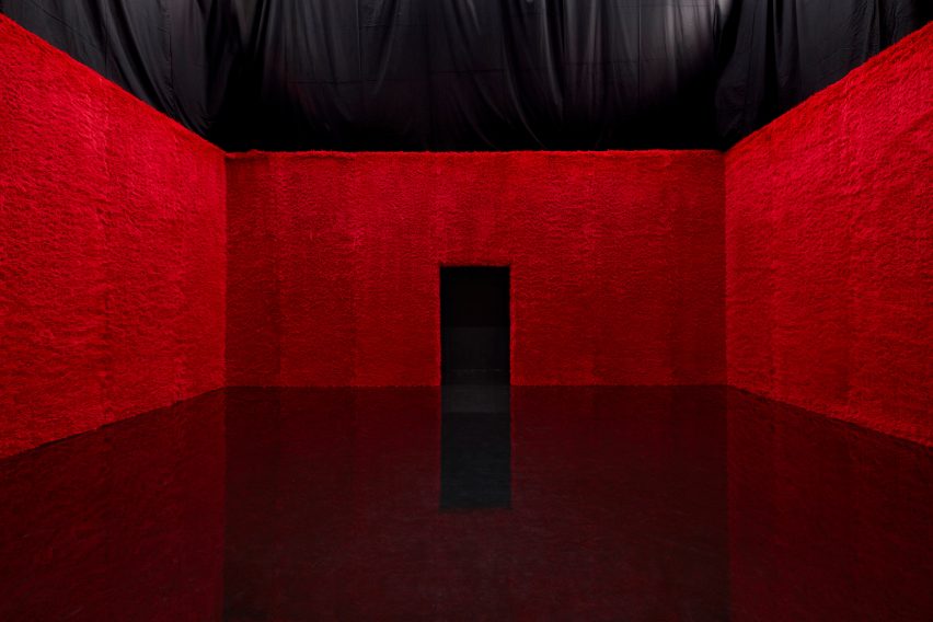 red faux fur clad room