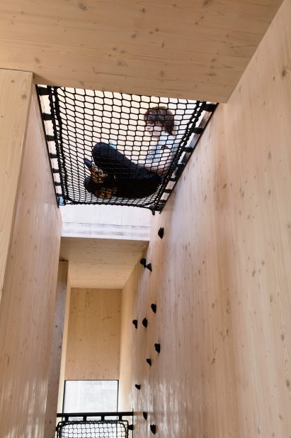 Climbing wall in hallway of Union House