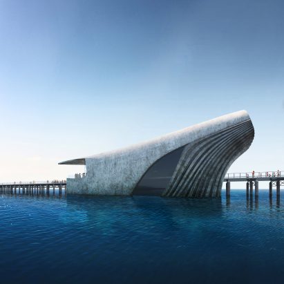 A visual of the exterior of the Australian Underwater Discovery Centre by Baca Architects