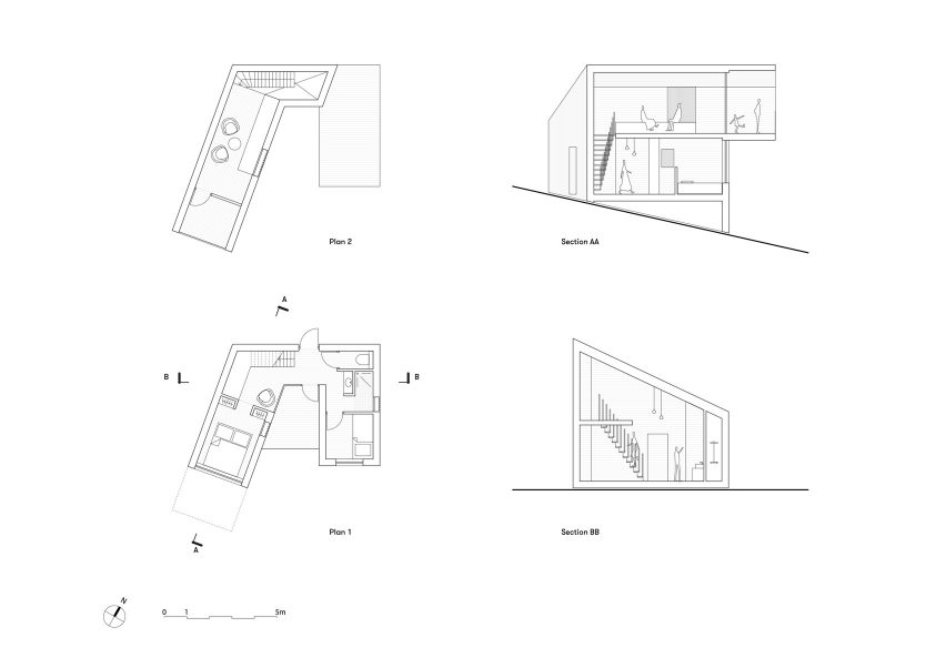 Fjell plans and sections at 48°Nord hotel in Breitenbach by Reiulf Ramstad Arkitekter