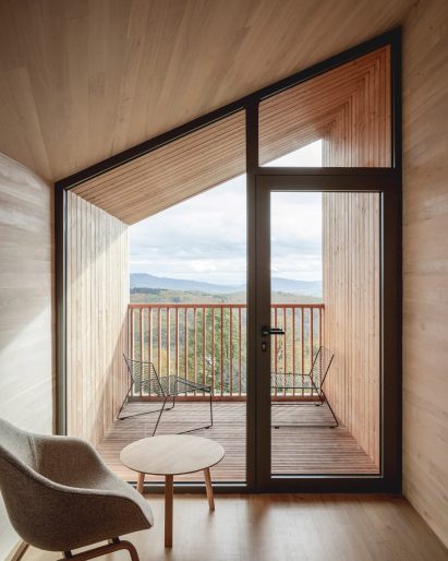 Cabin interior at 48°Nord hotel in Breitenbach by Reiulf Ramstad Arkitekter