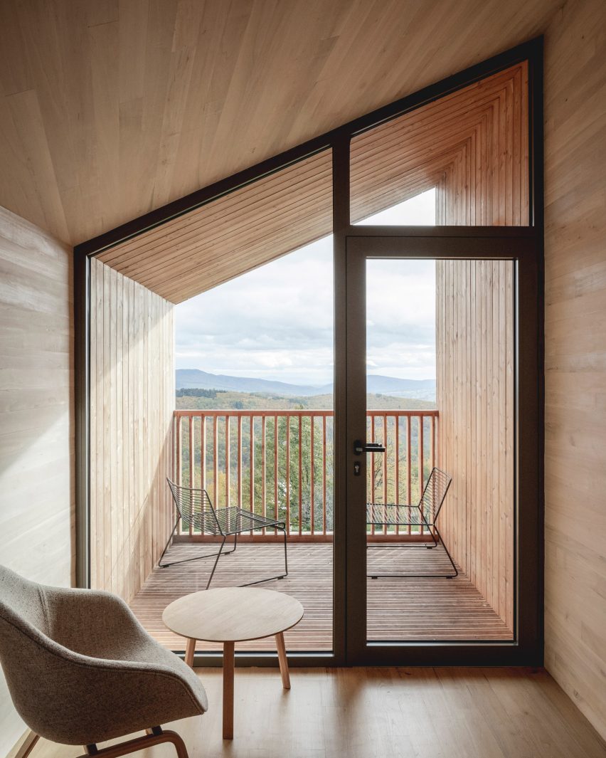 Cabin interior at 48°Nord hotel in Breitenbach by Reiulf Ramstad Arkitekter