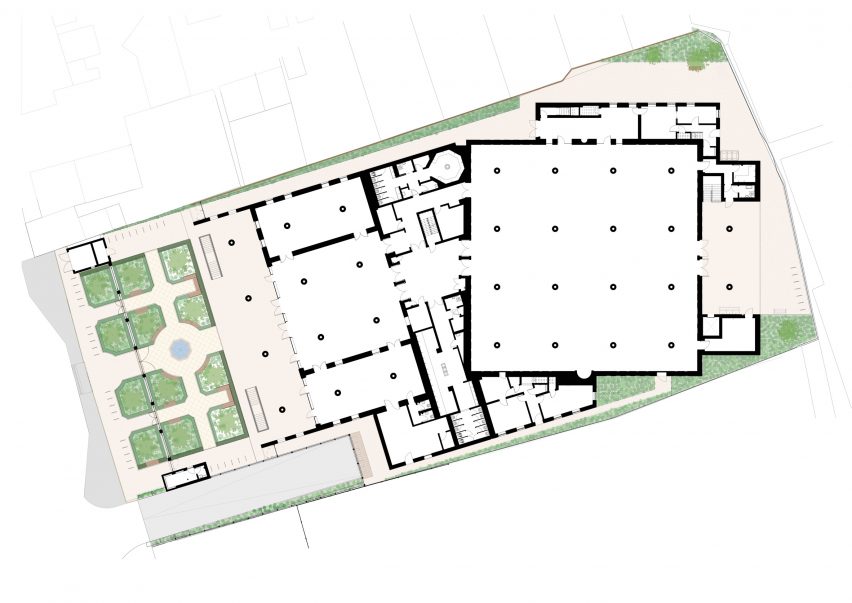 Plan of Cambridge Central Mosque by Marks Barfield Architects