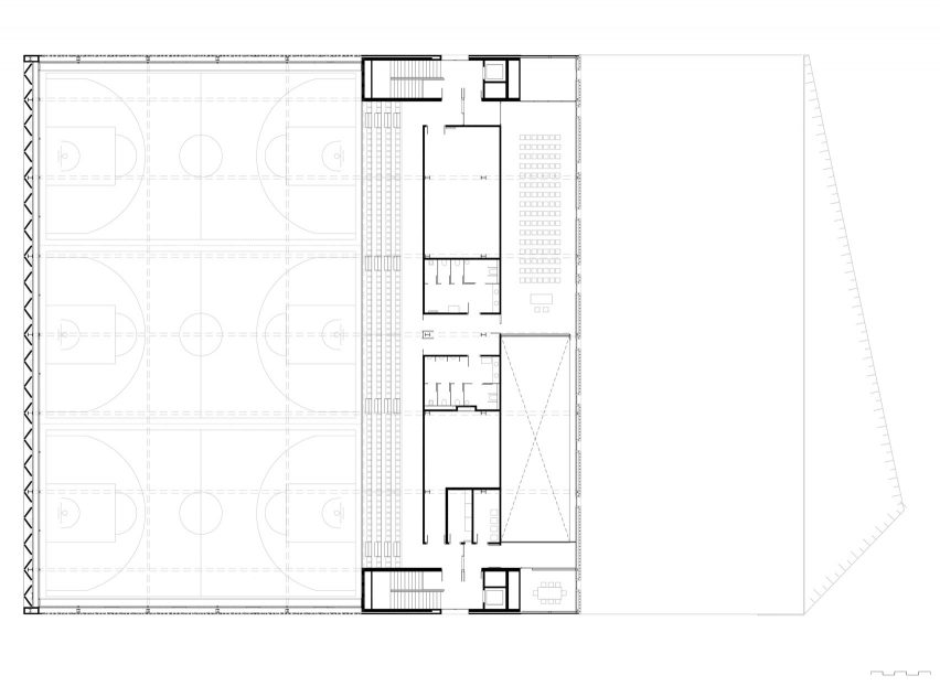 Second floor plan for Camp del Ferro sports centre in Barcelona