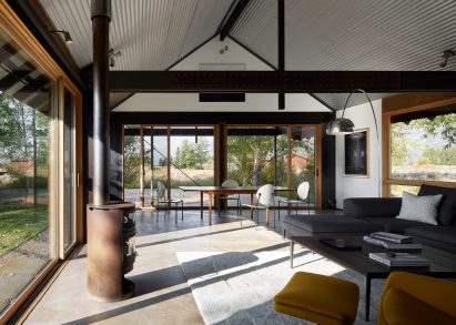 Living area and concrete floors of Logan Pavilion