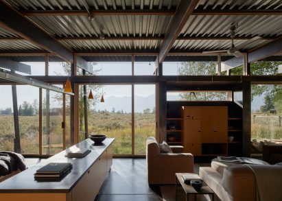 Living area and glass walls