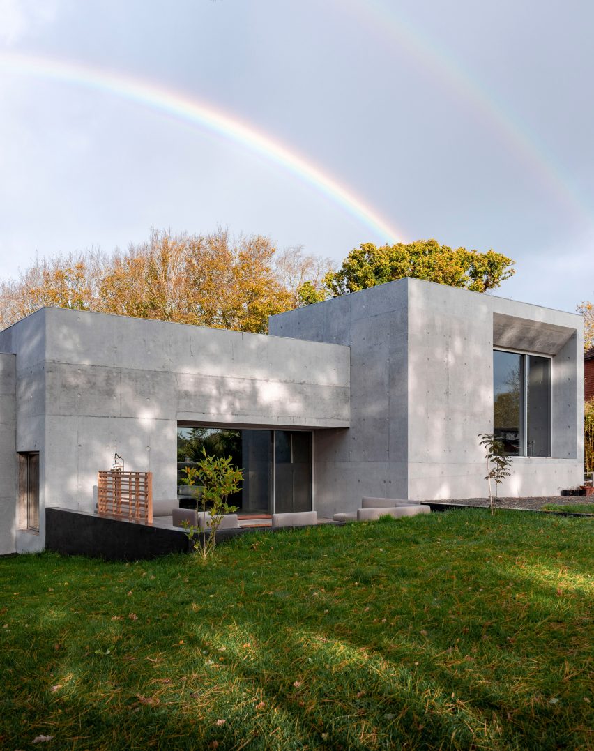 The rear facade of Concrete House by RAW Architecture Workshop in East Sussex