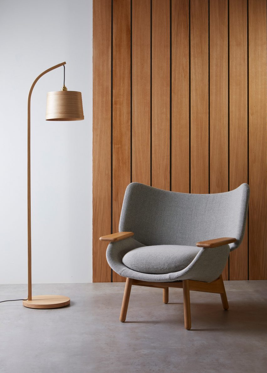 A chair upholstered with Camira Flax fabric by Camira