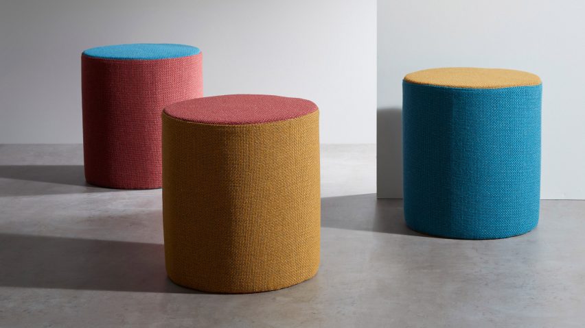 Stools upholstered with Camira Flax fabric by Camira