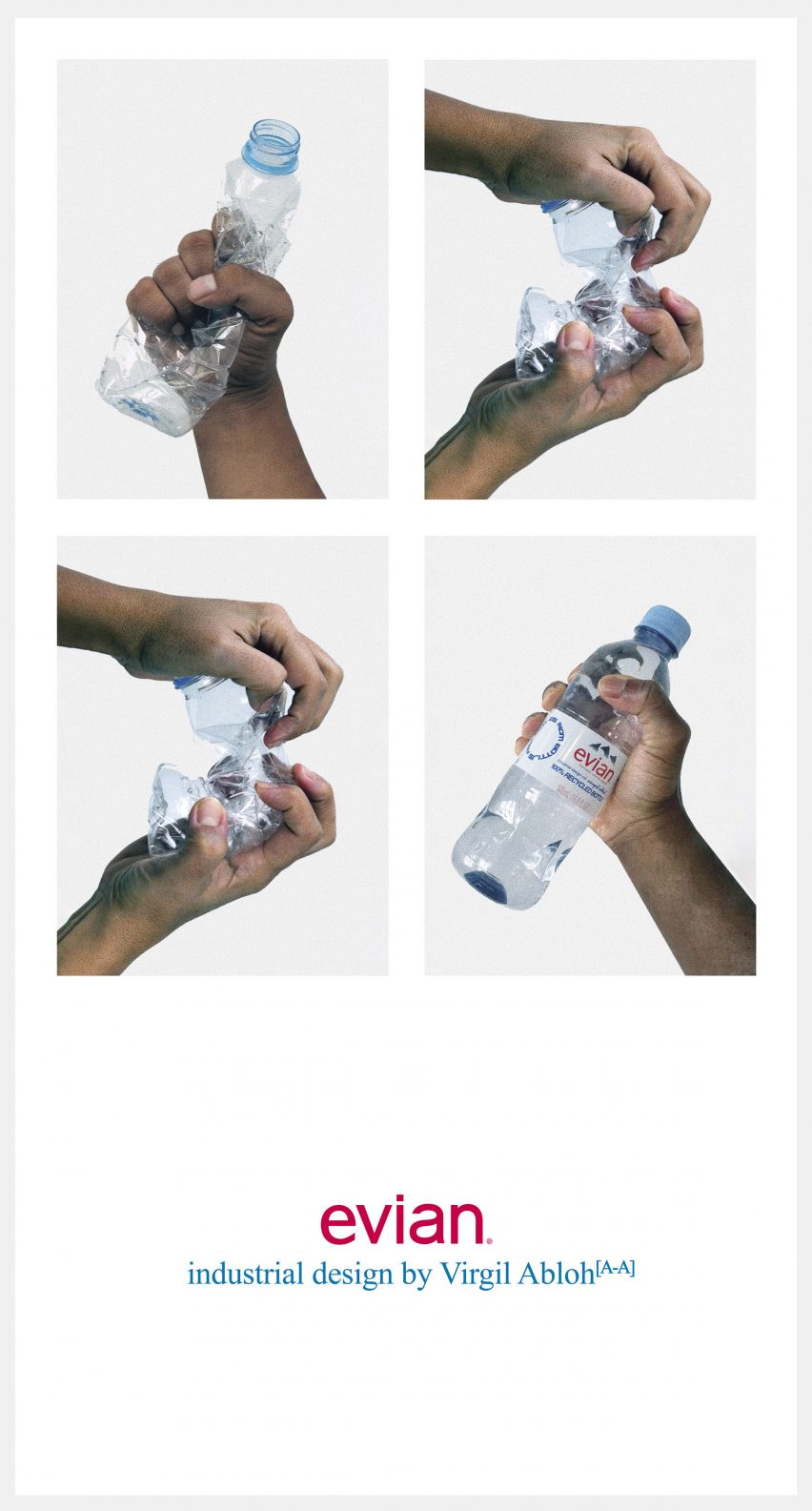 Manifesto recycled plastic bottle by Virgil Abloh for Evian
