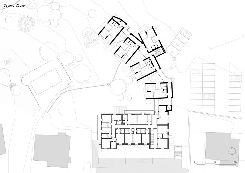 Second floor plan for the Floris hotel extension by NOA