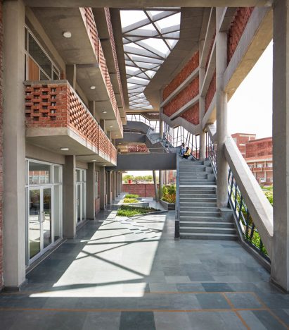 Layered facade at Girls Hoste Block by Zero Energy Design Lab
