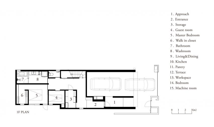 The ground floor plan for House in Higashi-Gotanda by Case-Real