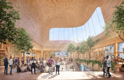 An amphitheatre inside an innovation hub by Foster + Partners