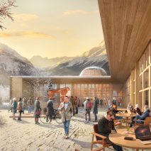 The larch-clad exterior of an innovation hub in the Swiss Alps, designed by Foster + Partners