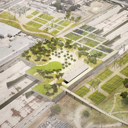 Platform parks on bridges designed by Frank Gehry for the LA River