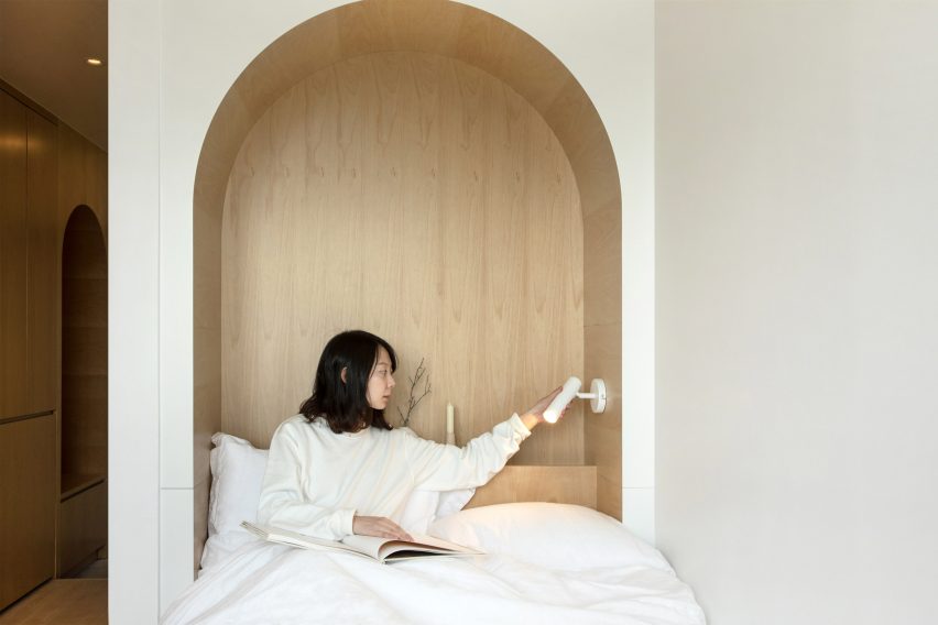A sleeping area in a LIFE micro-apartment by Ian Lee