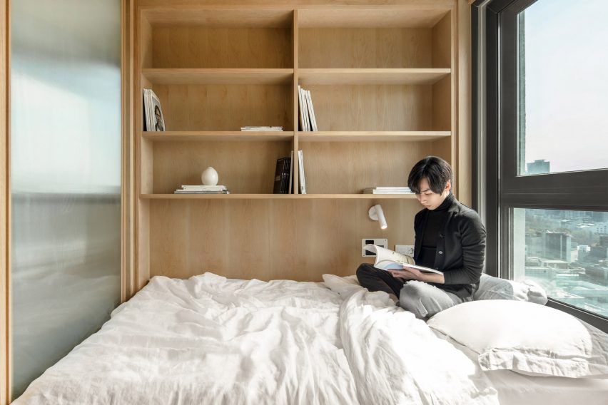 A sleeping area in a LIFE micro-apartment by Ian Lee