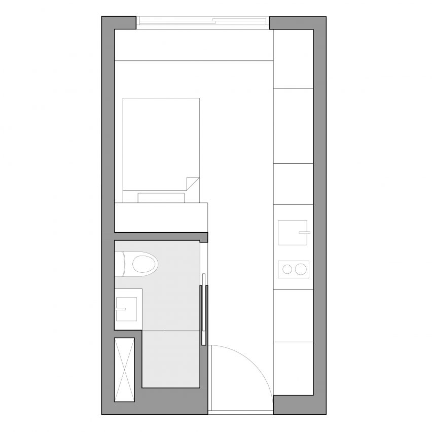 An example floor plan for a LIFE micro-apartment by Ian Lee