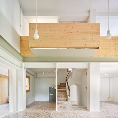 Terrazzo flooring runs through the original building